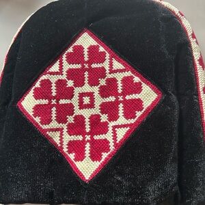 Handmade Embroidered Tea Cozy / Teapot Cover – Black Velvet with Red Floral